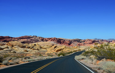 Road through the Valley of Fire State Park near Las Vegas Nevada