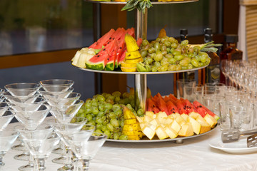 Assorted fruit on wooden board