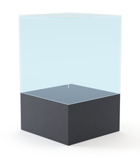 empty black showcase with pedestal. 3d illustration isolated on white background.
