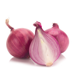 Red sliced onion isolated on white background