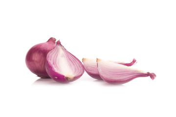 Red sliced onion isolated on white background