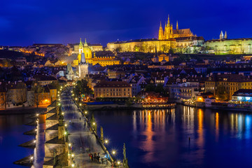 Fototapeta na wymiar View of Charles Bridge, Prague Castle and Vltava river in Prague, Czech Republic.