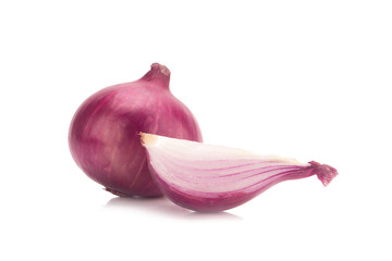 Red sliced onion isolated on white background
