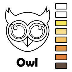 Coloring book for little kids with animals - an owl. Using the color palette, ready for use when drawing.