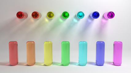 Colored glass cylinders. Rainbow. Optics. 3d.