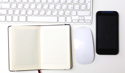 open daily, a computer and a smartphone on the desktop in the office