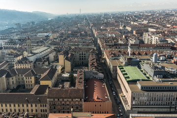 View of old town of Turin from the Mole Antonelliana, Italy