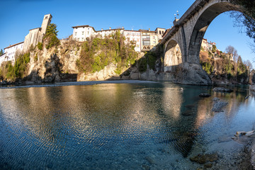 Cividale city and devil's bridge from the river
