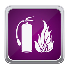 purple emblem extinguisher with fire icon, vector illustraction design