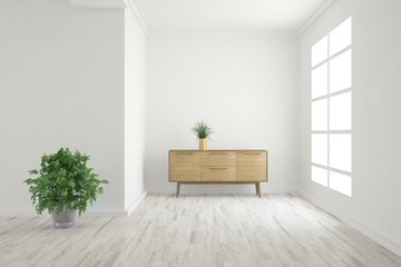 White modern empty room. Scandinavian interior design. 3D illustration