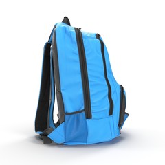Blue Backpack isolated in white. Side view. 3D illustration