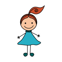 colorful hand drawing cute girl with red hair vector illustration