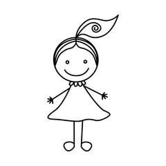 silhouette hand drawing cute girl with ponytail vector illustration