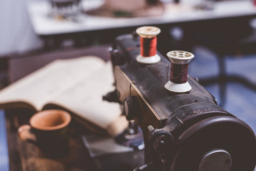 old sewing machine and books