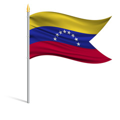 The national flag of Venezuela on a pole. The wavy fabric. The sign and symbol of the country. Realistic vector.