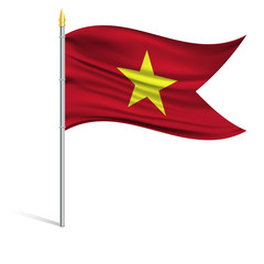 The national flag of Vietnam on a pole. The wavy fabric. The sign and symbol of the country. Realistic vector.
