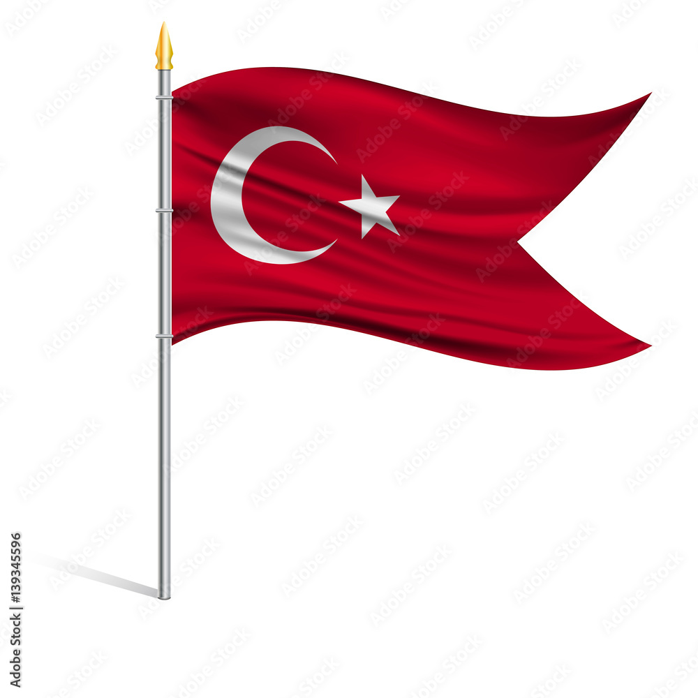 Wall mural the national flag of turkey on a pole. the wavy fabric. the sign and symbol of the country. realisti