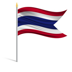 The national flag of Thailand on a pole. The wavy fabric. The sign and symbol of the country. Realistic vector.