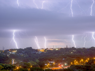 Naklejka na ściany i meble Lightning Storm near Amanzimtoti, KwaZulu-Natal, South Africa
