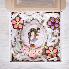 Cookies-flowers, gift on Mother's Day, Women's Day, gift, surprise, flowers in box