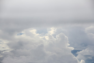 skyline view from airplane window. Clouds. Sky and clouds.