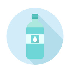 Bottle of natural water. Flat design icon with long shadow