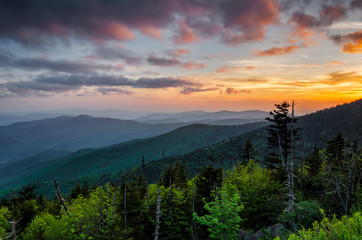 Naklejka na ściany i meble Scenic sunset, Great Smoky Mountains, Tennessee