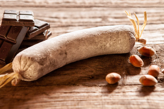 Chocolate sausage with hazelnuts