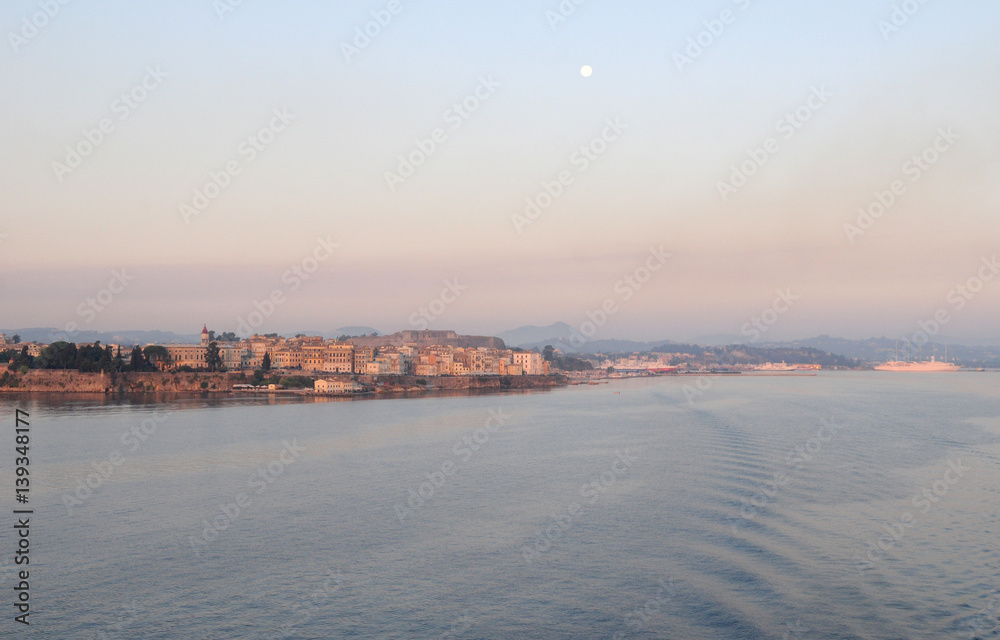 Wall mural kerkyra town, capital of corfu isalnd, greece. panoramic view of corfu from the sea.