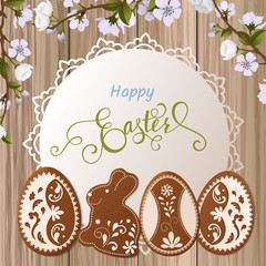 Happy Easter greeting, Gingerbread in the form of eggs. Spring holidays, Easter background. Vector illustration EPS10