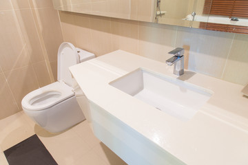 Modern Bathroom interior with orange tone.