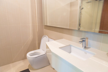 Modern Bathroom interior with orange tone.