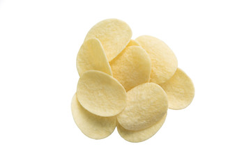 Potato chips isolated on white background.