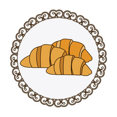 decorative frame with colorful silhouette set croissant bread icon vector illustration