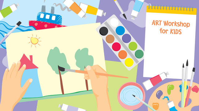 Kids craft painting - education and enjoyment concept
