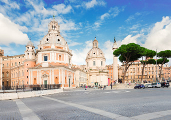 Fototapeta na wymiar Piazza Foro Traiano with famous column of Trajan, Rome, Italy