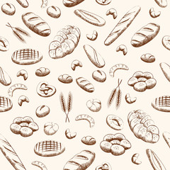 Bakery product - seamless pattern with bread and other pastries
