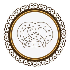 decorative frame with silhouette pretzel baked product food icon vector illustration