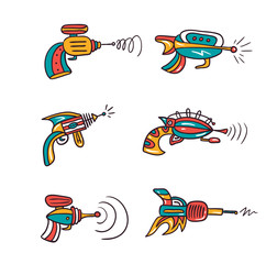 Vector future gun pistol illustration isolated on white background. Set of space blasters.