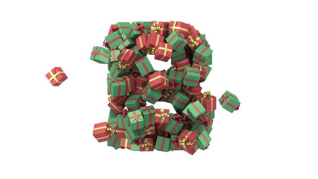 Gift box font. Letter A, B, C, D, E. Alpha matte