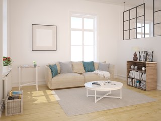 Fototapeta na wymiar Living room in classic style with a compact sofa.