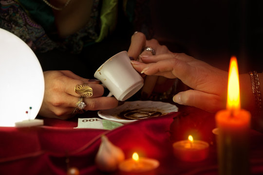 Coffee fortune telling by old gypsy fortune teller