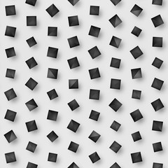 Fototapeta na wymiar Scattered Geometric Shaded Shapes. Abstract Seamless Monochrome Pattern.