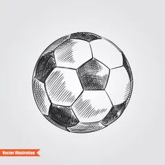 Poster Ballsport Ball for soccer or footbal hand drawn sketch isolated on white background. Sport item elemenets vector illustration