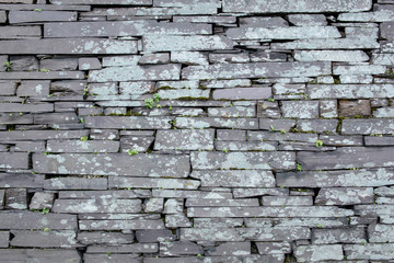large gray purple slate wall textured background. Landscape orientation. Old slate stone quarry wall