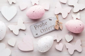 Rolgordijnen Easter decorations on a beautiful background. Greeting Card. © gitusik