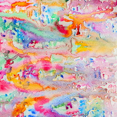 Abstract watercolor of faery colors background painting with spray, spots, splashes. Hand drawn on paper grain texture. For modern design