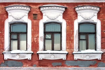 Background three windows in a vintage building
