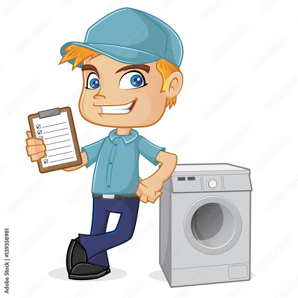 Wall mural HVAC Technician leaning on washing machine 