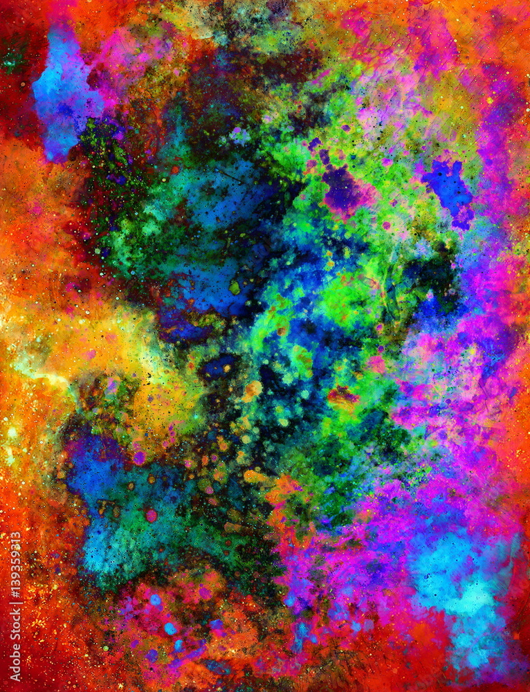 Poster abstract background with multicolor space structures, crackles and spots.